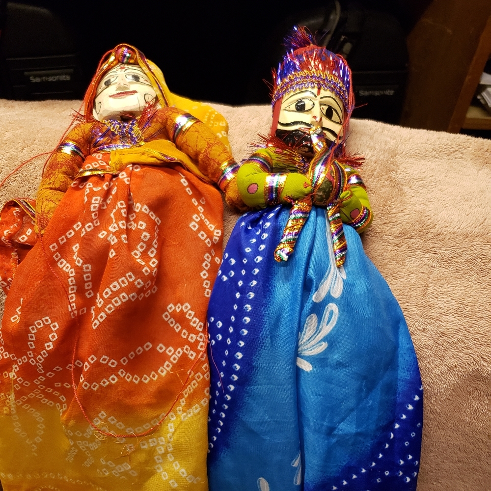 Vintage Handmade Wooden Indian Hand Puppet Dolls